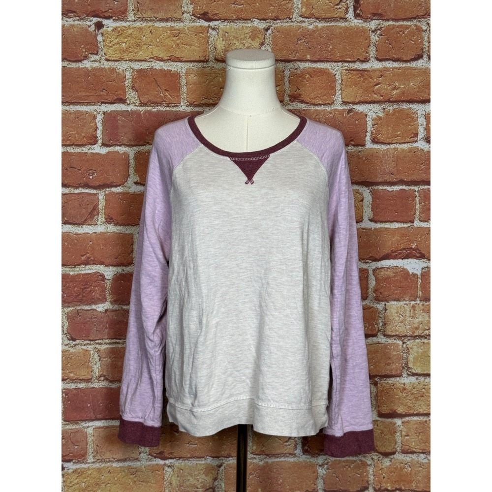 Marine Layer Two-Tone Raglan Sweatshirt in Cream and Lavender with Burgundy Trim